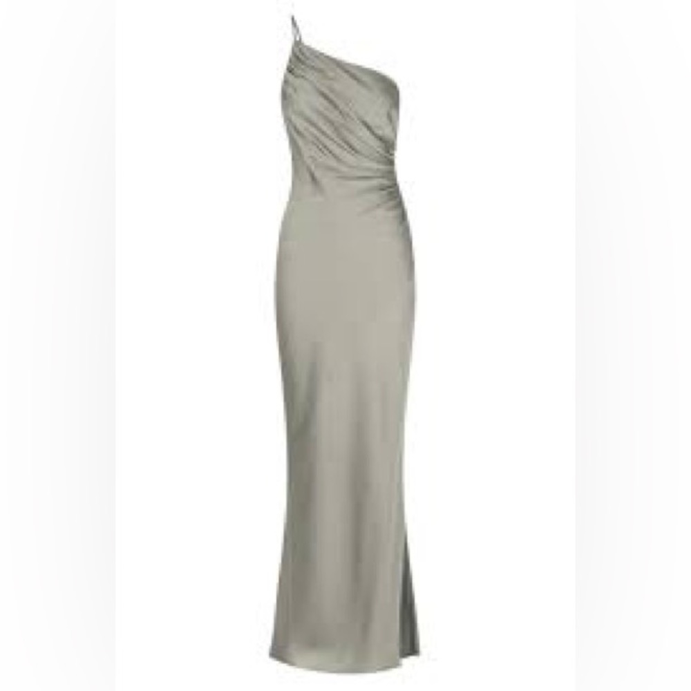 LUXE ASYMMETRICAL GATHERED MAXI DRESS - EUCALYPTUS